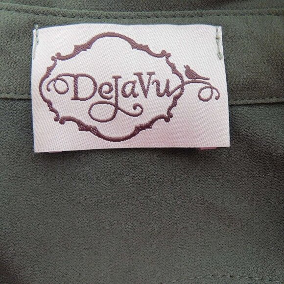 Women's Dejavu Green Long Sleeve Blouse Sz.L Cut Out Back - Picture 7 of 8